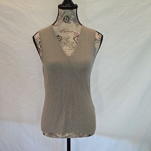 Petite Sophisticate Taupe V-Neck Tank Top